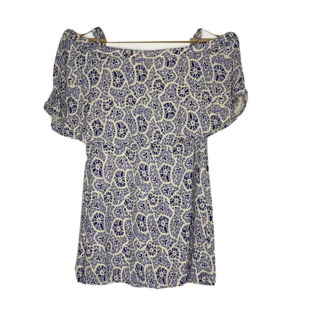 Free People Off The Shoulder Floral Strap Top Blue Cream Size XS